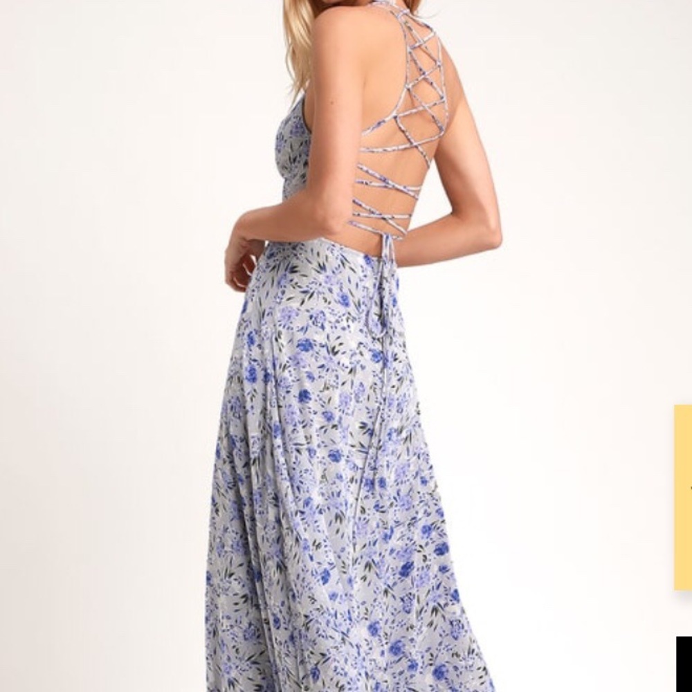 Light blue floral print lace up maxi